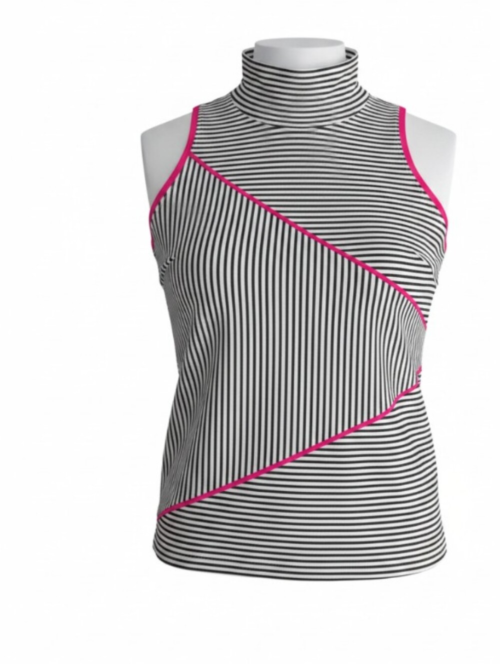 Kinona Black & White Striped Top with Hot Pink Trim